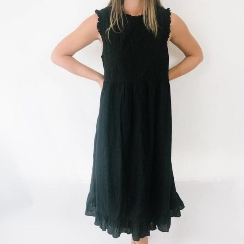 Lulus Black Eyelet Lace Ruffle Sleeveless Babydoll Midi Dress Large